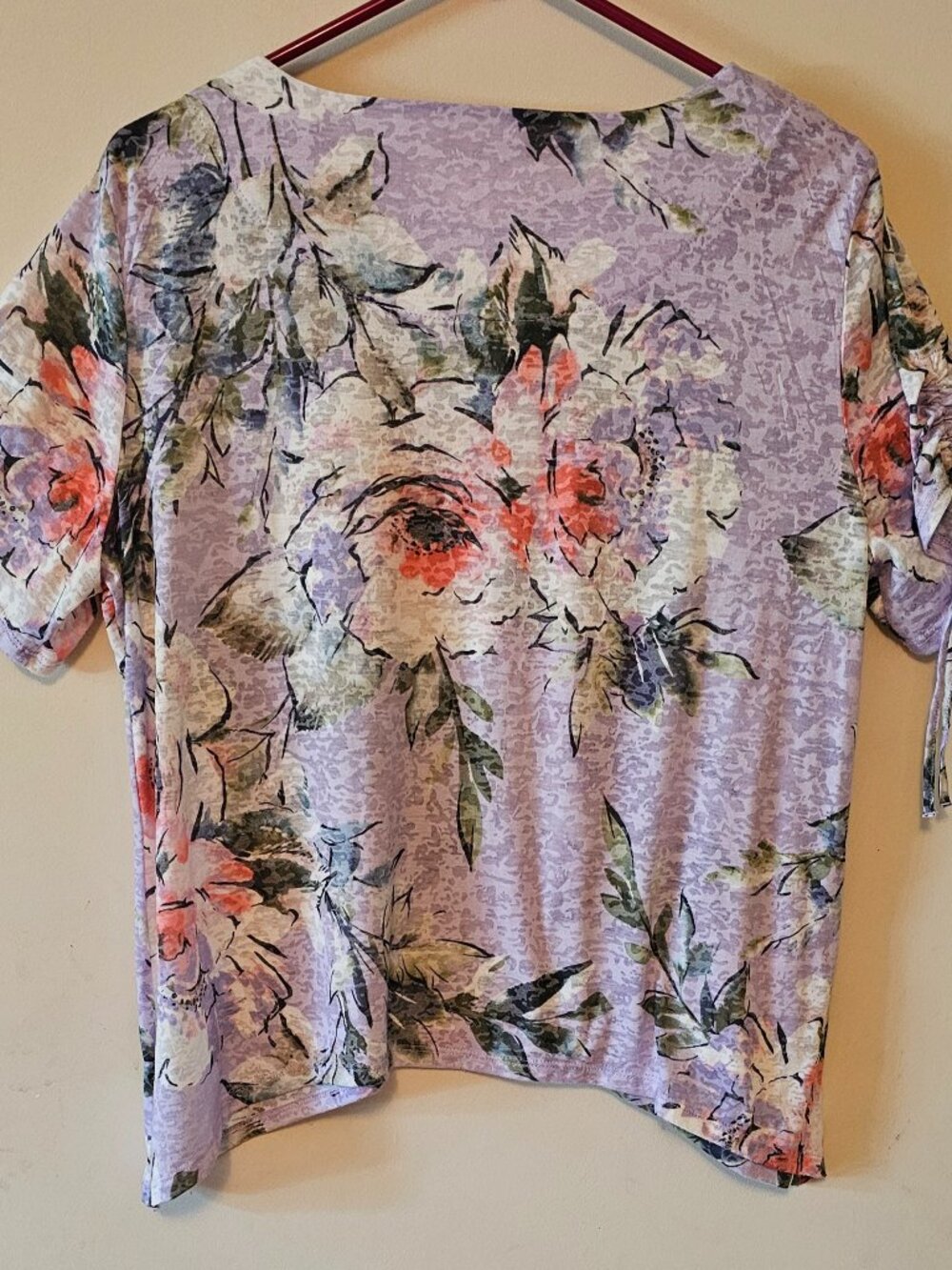 Alfred Dunner Purple Asymmetrical Ruched Floral Blouse Petite M
